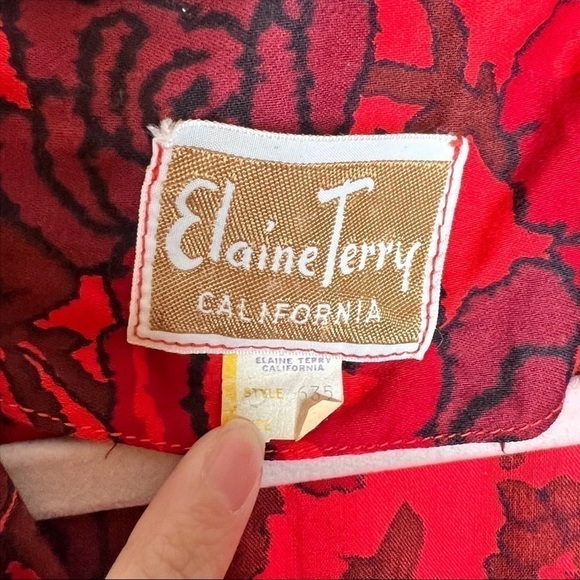 Vintage Floral Midi Dress Red Button Front 60s Sheath Elaine Terry Size Medium - Picture 9 of 13